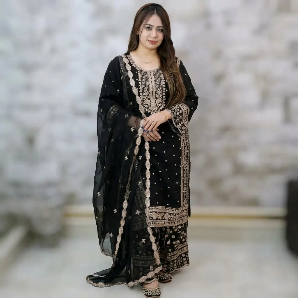 Premium Soft Jorjet With sequence embroidery Three Piece