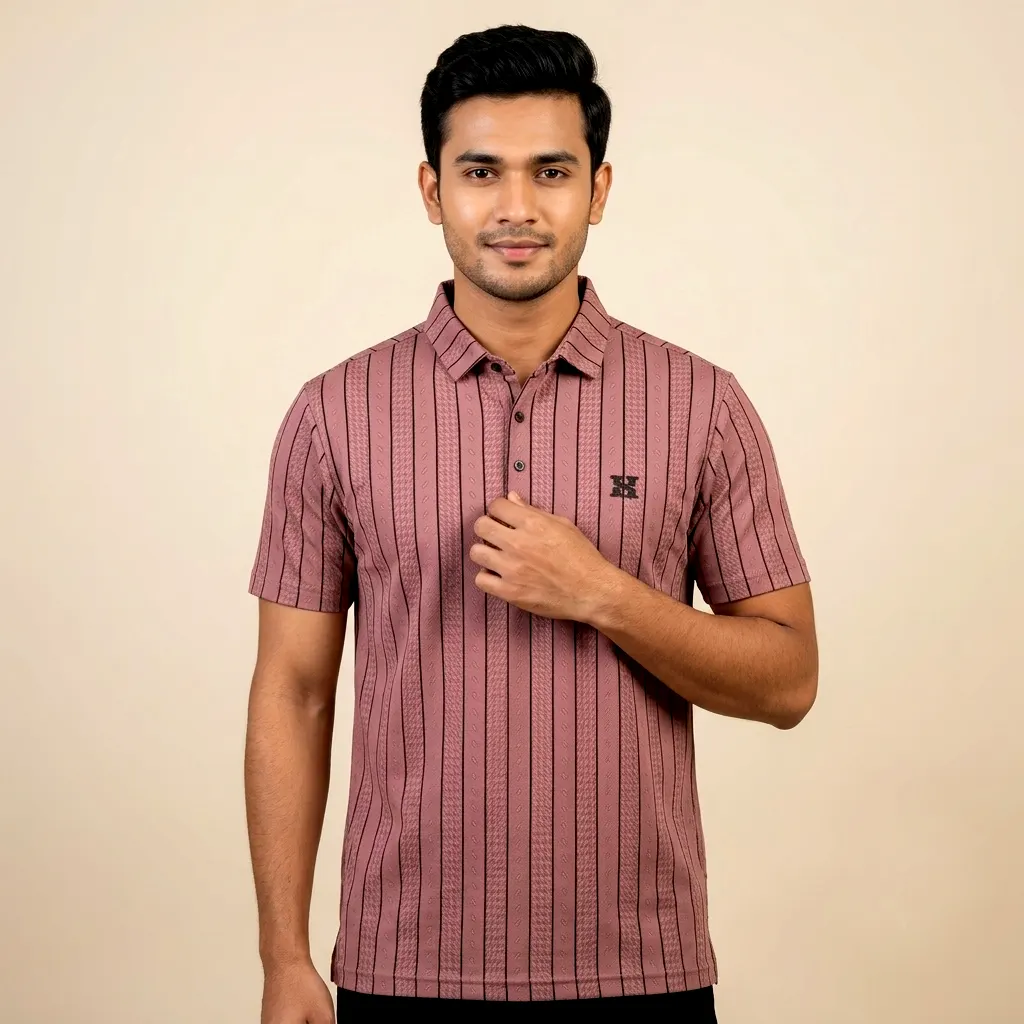 Premium Geometric Striped Jacquard Polo Shirt