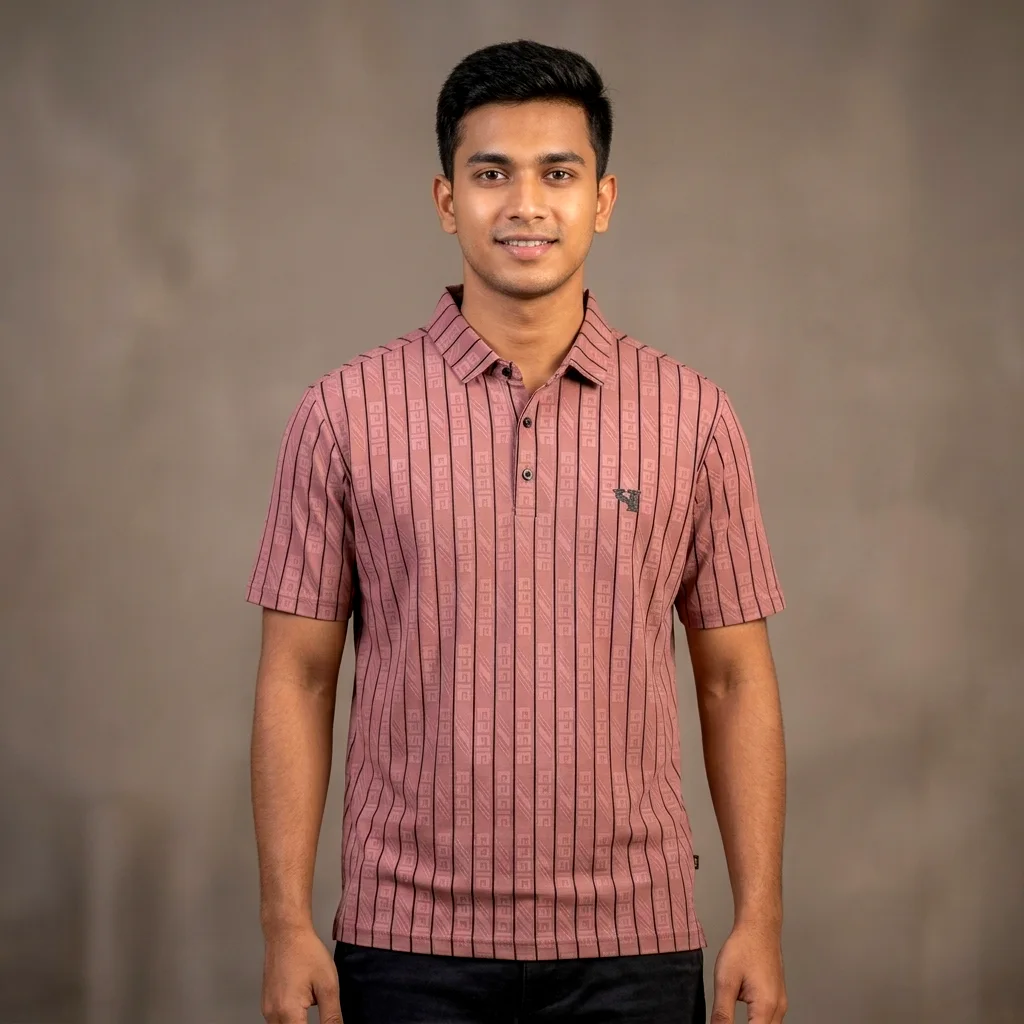 Premium Geometric Striped Jacquard Polo Shirt