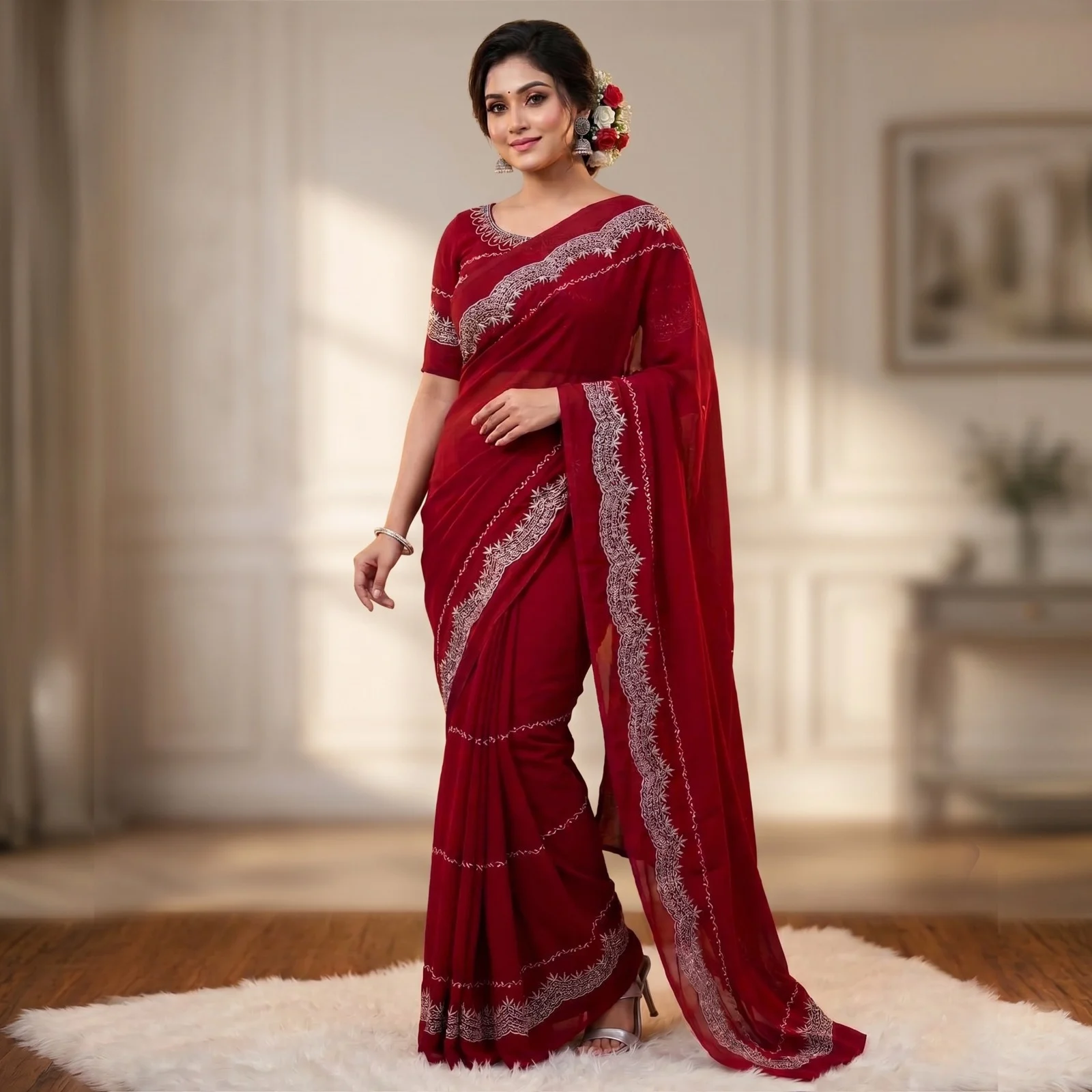Embroidered Saree with Matching Blouse Piece