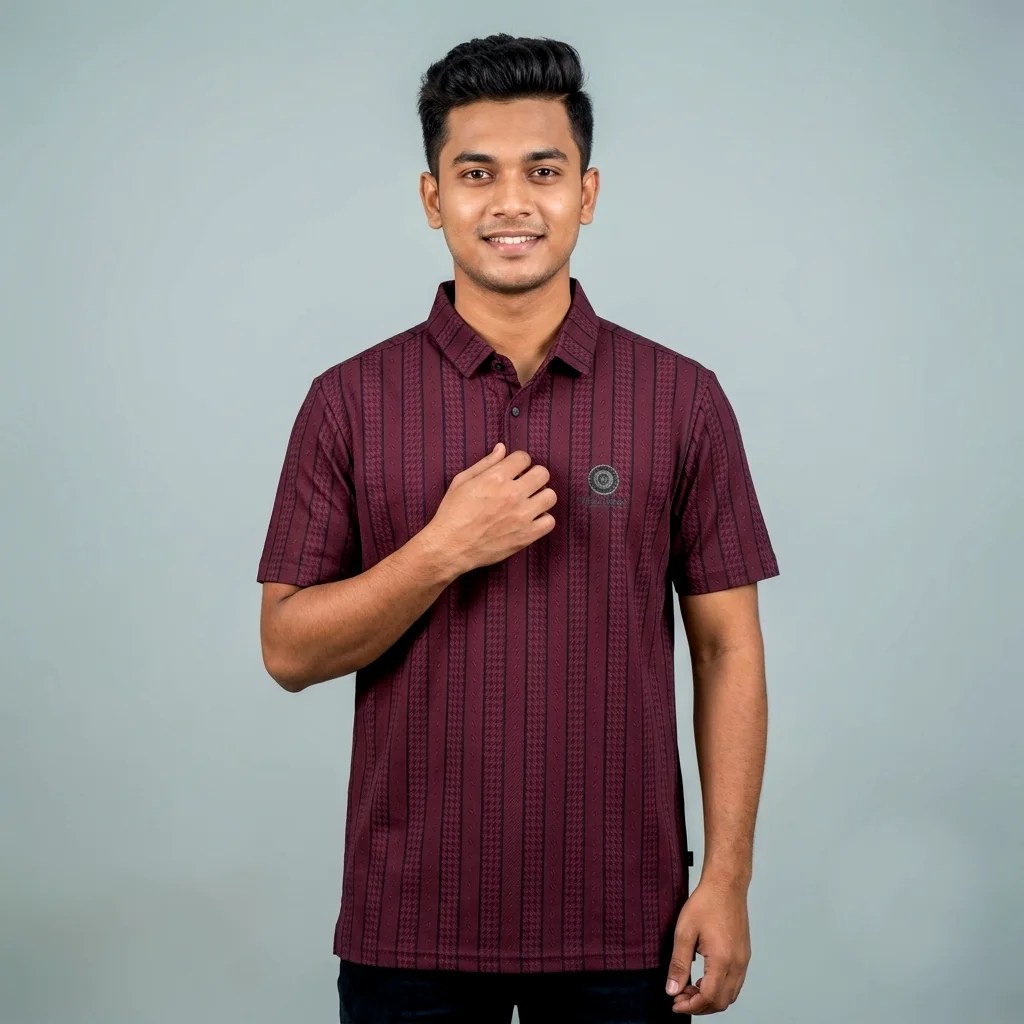 Premium Geometric Striped Jacquard Polo Shirt