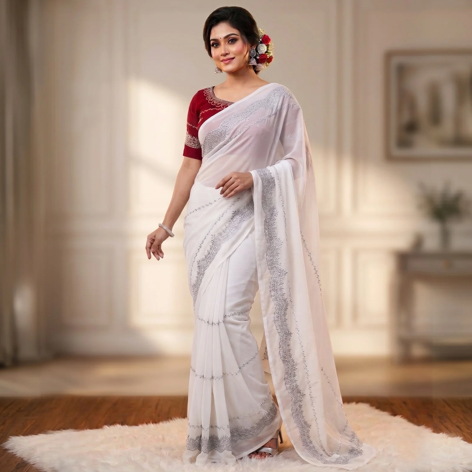 Embroidered Saree with Matching Blouse Piece