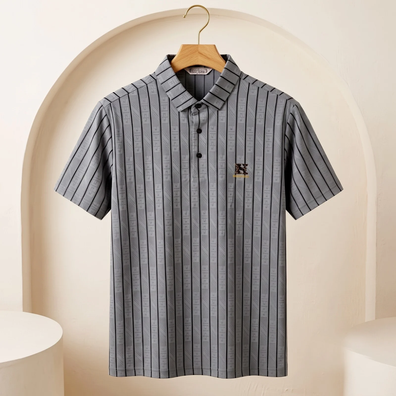 Premium Geometric Striped Jacquard Polo Shirt