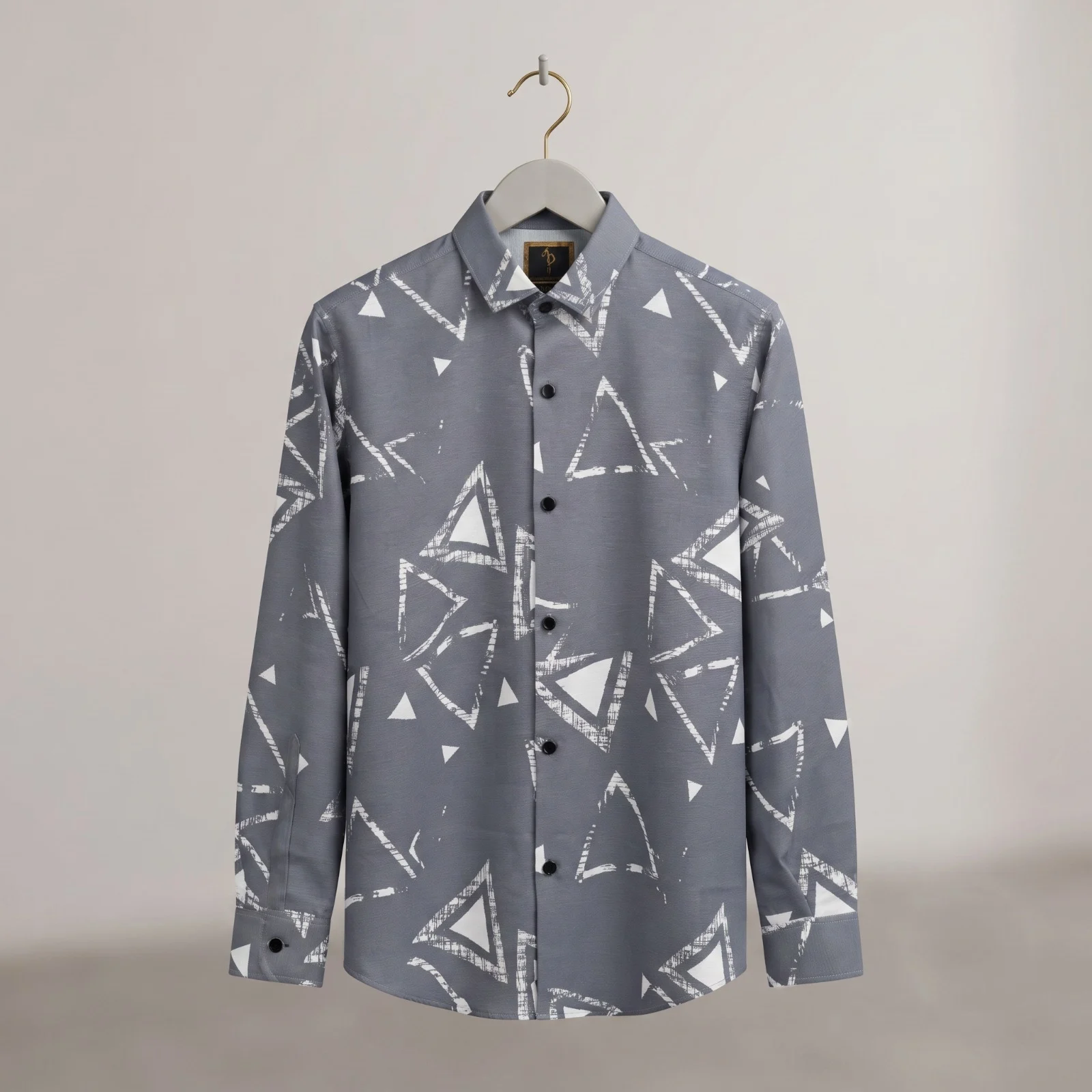 Premium Saffron Fabric Geometric Triangle Print Shirt