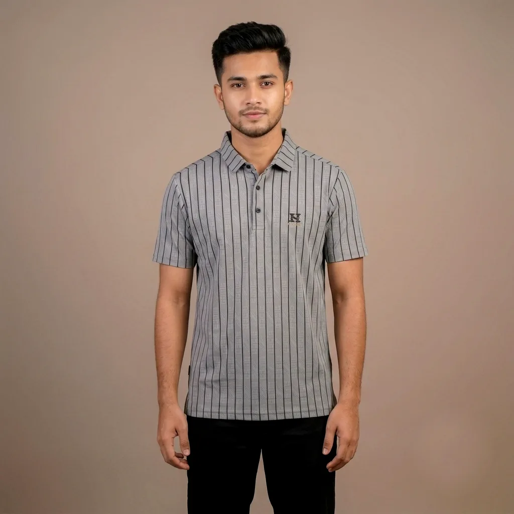 Premium Geometric Striped Jacquard Polo Shirt