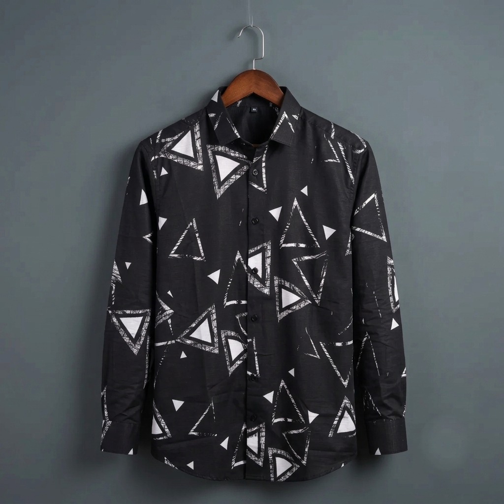 Premium Saffron Fabric Geometric Triangle Print Shirt
