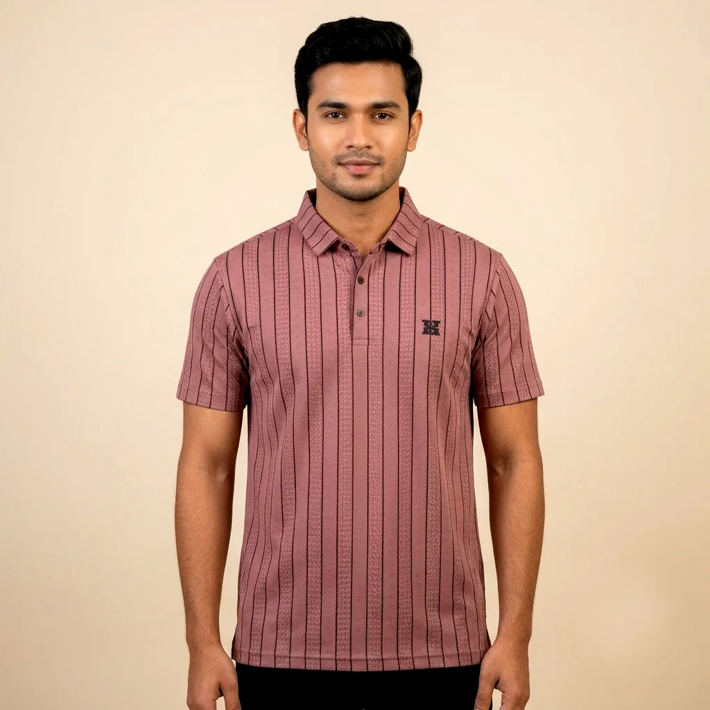 Premium Geometric Striped Jacquard Polo Shirt