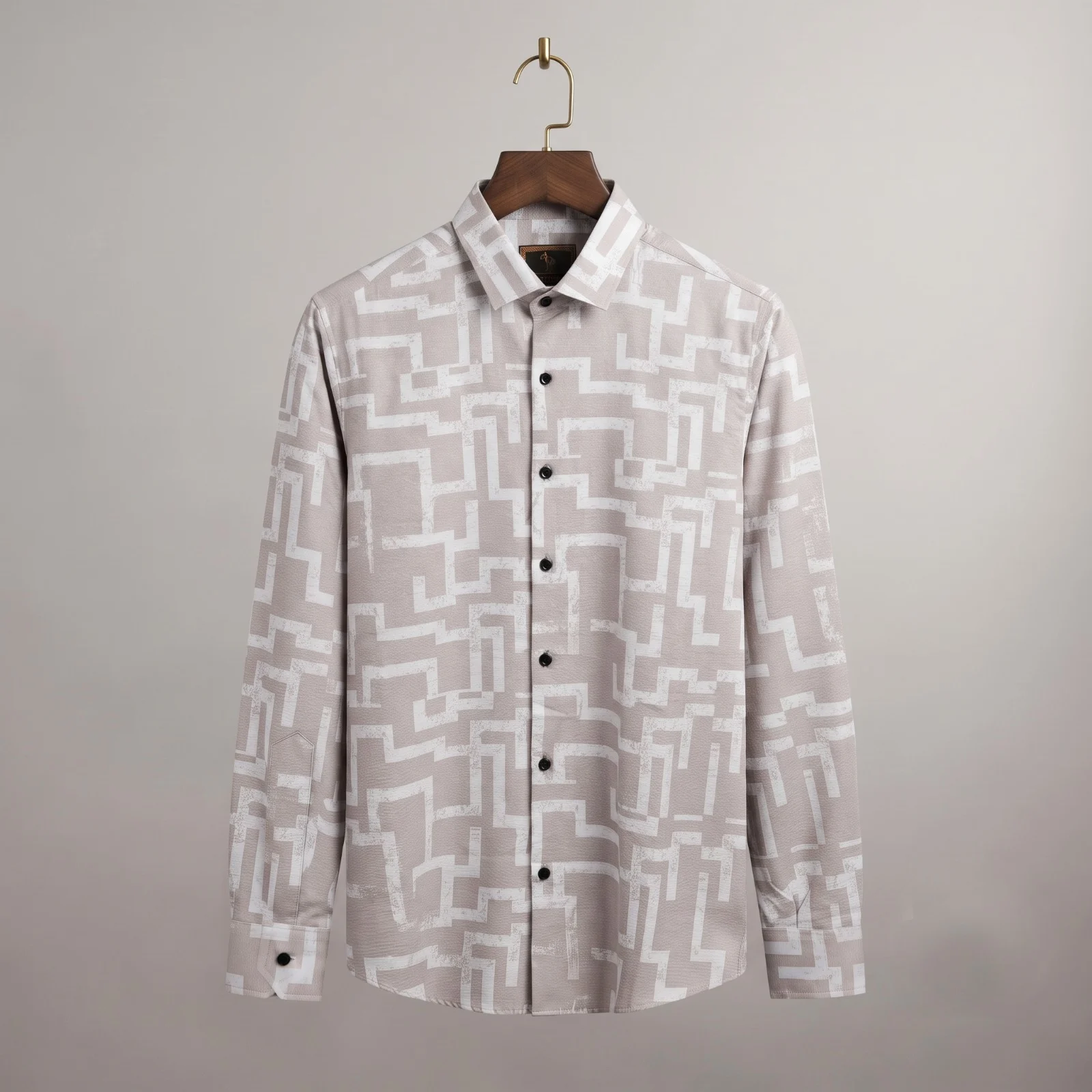 Premium Saffron Fabric Geometric Triangle Print Shirt