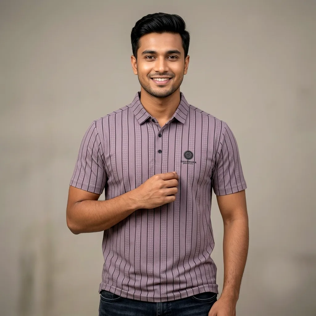 Premium Geometric Striped Jacquard Polo Shirt