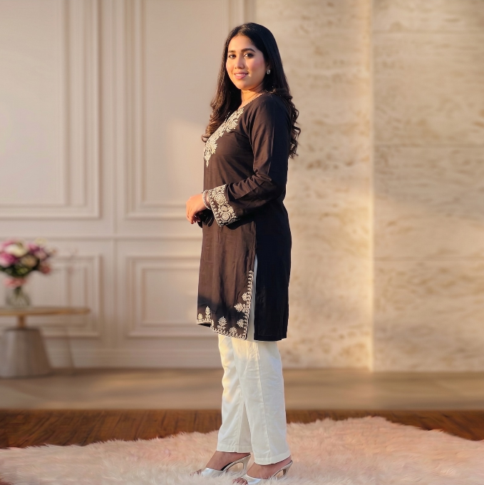 Premium Embroidered Cotton Kurti Set