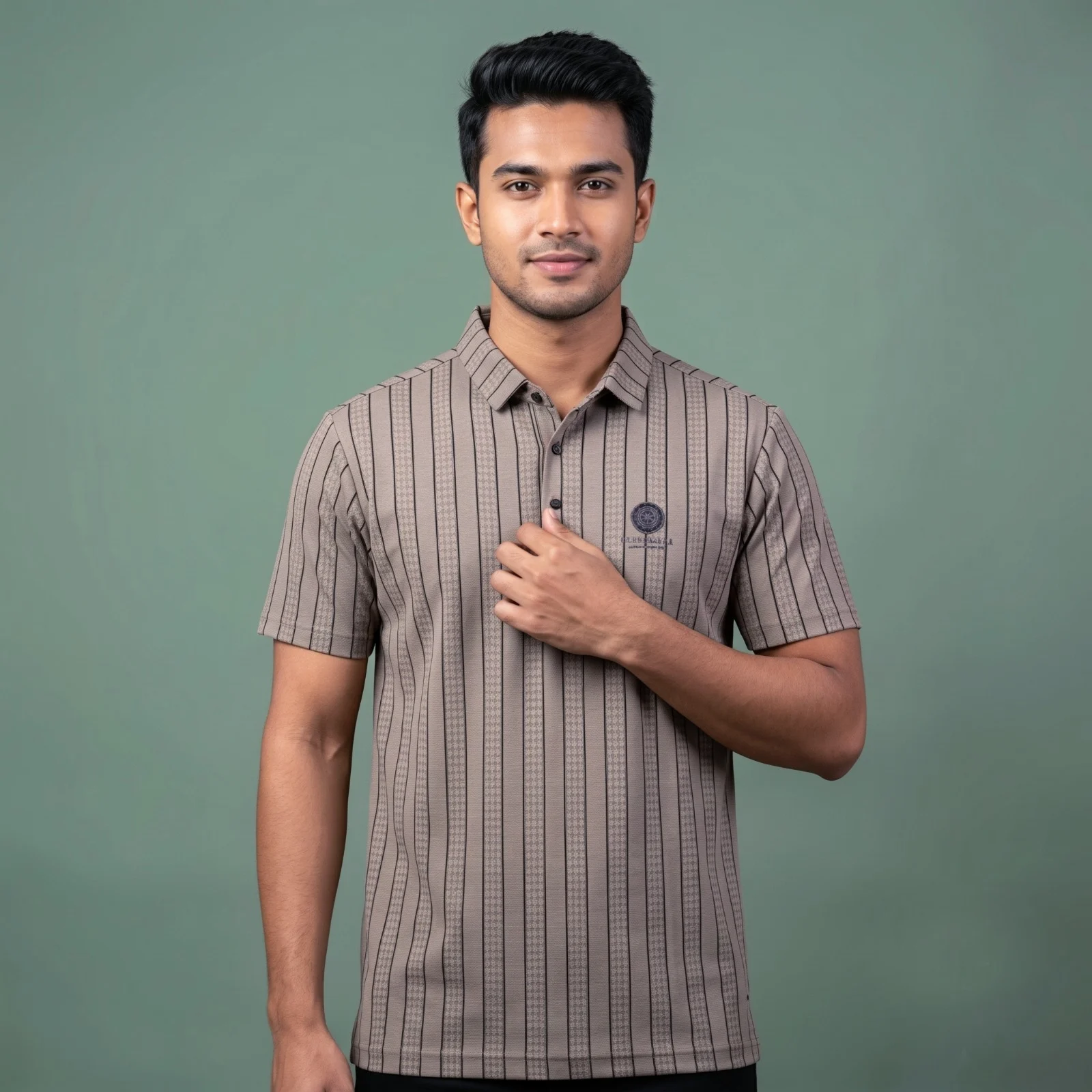 Premium Geometric Striped Jacquard Polo Shirt