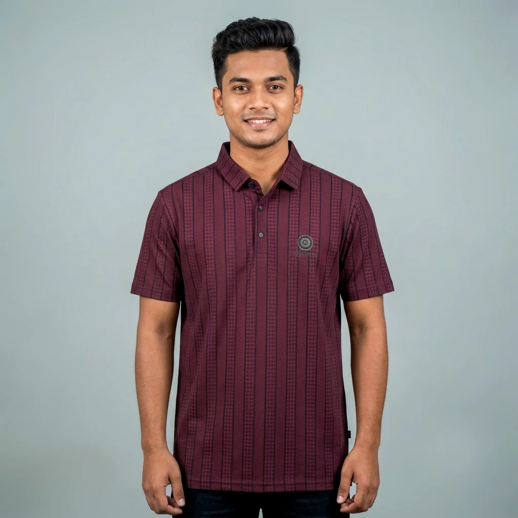 Premium Geometric Striped Jacquard Polo Shirt